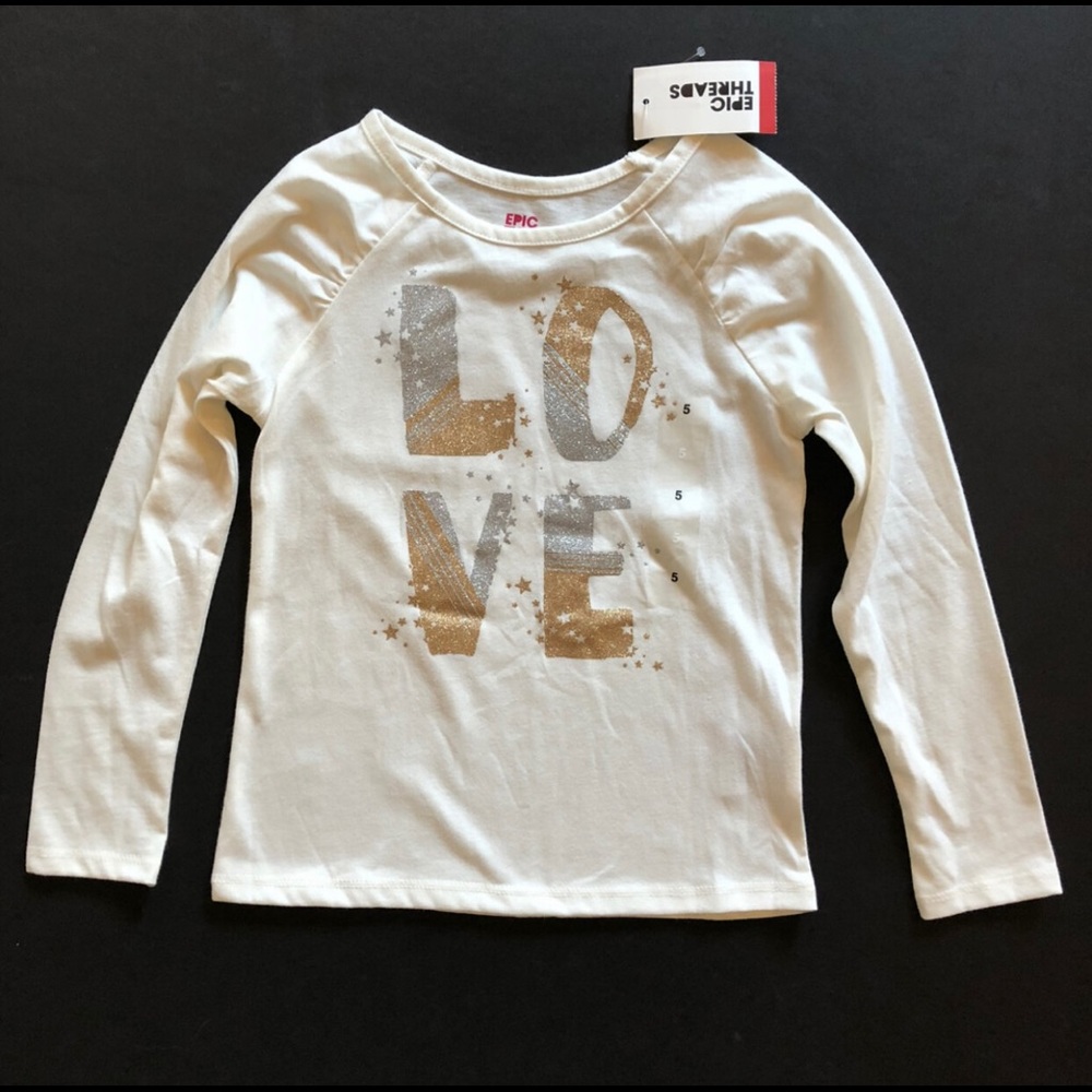 NWT Metallic LOVE - Long Sleeve T Shirt - Size 5
